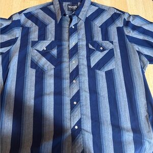 Wrangler Men's Dual-Tone Blue Pearl Snap Striped Shirt -XXL